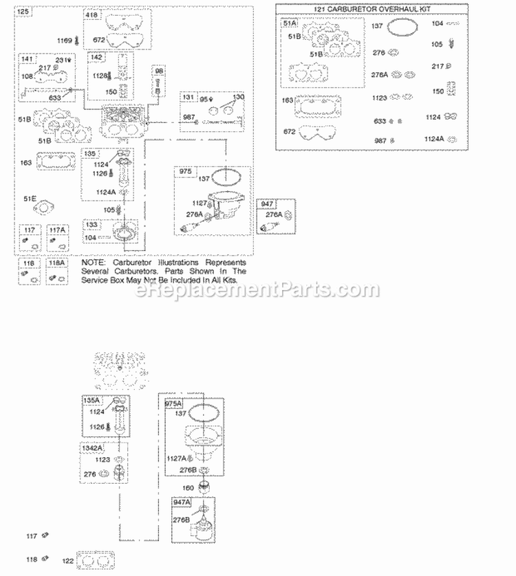 Carburetor Kit - Carburetor Overhaul Diagram and Parts List for 40H777-0134-B1  Briggs and Stratton Engine